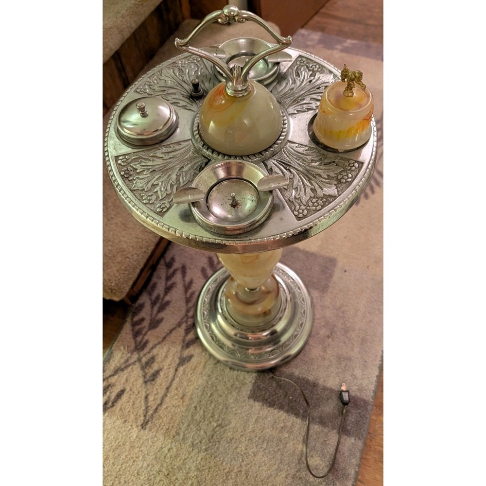 1930s 1940s Art Deco Smoking Stand Ashtray Slag Glass Lighted Armitage Pat App 4